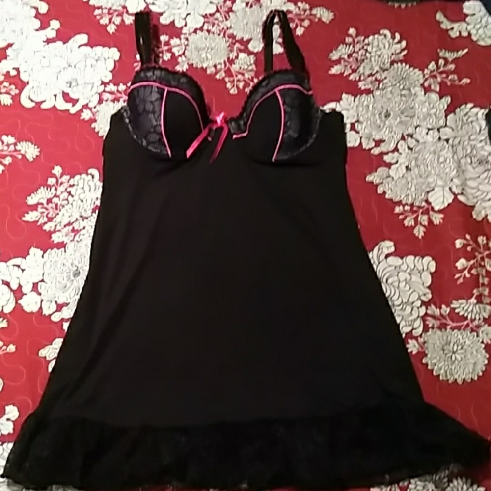Teddy/Babydoll Large Black and Pink with Lace Trim